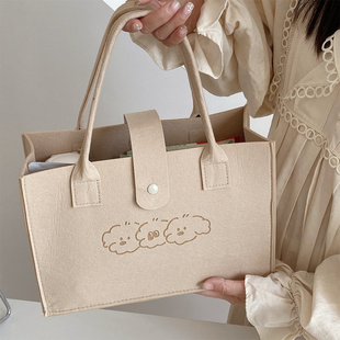 简约毛毡购物袋大容量手提袋女旅行外出时尚环保袋子手拎包袋