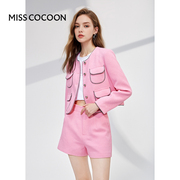 MISSCOCOON法式小香风套装女2024粗花呢千金短外套短裤两件套