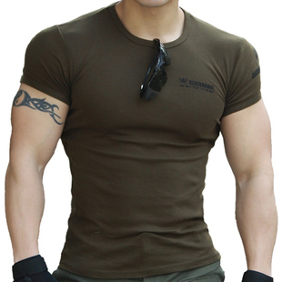 夏季特种兵短袖t恤男修身显肌肉健身紧身衣，运动纯棉圆领弹力体恤