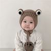 婴儿帽子秋冬加绒保暖毛线帽小青蛙可爱超萌宝宝护耳帽儿童针织帽