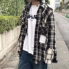 21SS MIHARA YASUHIRO 三原康裕 日系黑白格破坏做旧双层衬衫外套