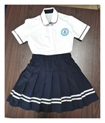 东城小学白色衬衫礼服，百褶裙五小女生校服，蓝色裙子短袖上衣
