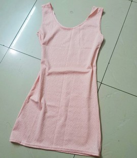 韩版时尚女夏装品修身橙，粉色无袖带闪亮丝背心裙短款连衣裙子