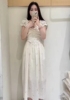 法式蕾丝花边泡泡袖连衣裙女2024夏季温柔风甜美收腰白色长裙