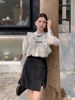 韩国chic春季新中式印花雪纺衬衫+高腰包臀半身裙两件套女