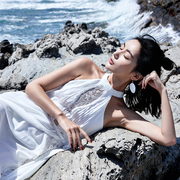 奈良三亚沙滩裙2023高端长裙女白色裙子夏季海边度假连衣裙
