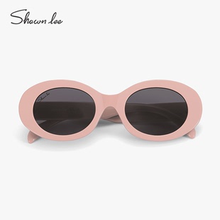 shawnlee甜美粉色框墨镜，女防晒复古猫眼椭圆，拍照海边太阳镜眼镜