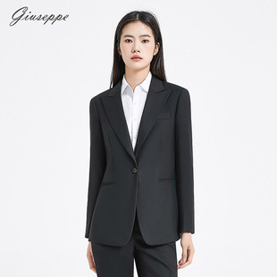 乔治白春季女士西服外套黑色西装商务OL通勤工作职场修身单西上衣