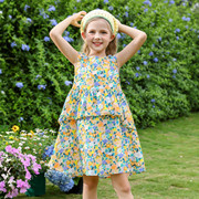 2024夏季女童公主裙中大童，多彩花朵背心裙，儿童裙子拼接连衣裙