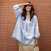 薇语大码女装系带v领灯笼袖衬衫，女春夏2024纯色高级感上衣