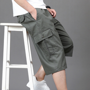 七分裤男士短裤夏季中年纯棉，多口袋工装裤中老年人，宽松大码中裤子