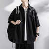 新中式男装中国风衬衫短袖夏宽松设计感高级黑色冰丝唐装男款外套