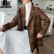 双面羊毛大衣女，短款小个子2023秋冬季双排，扣格子西装毛呢外套