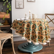 民族风美式桌布提花向日葵餐桌布圆形厚实台布波西米亚少数民族风