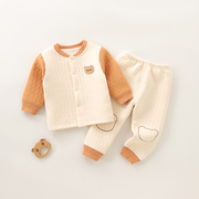婴儿衣服秋装宝宝秋季0套装男孩，6一12月一岁秋季两件套夹棉保暖衣