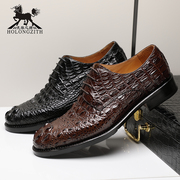 虎狼之狮高端定制进口暹罗鳄鱼皮男鞋固特异工艺舒适商务正装皮鞋