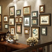 实木照片墙鹿装饰客厅美式相框墙复古欧式免打孔楼梯相片墙组合画