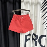短裤女夏季2023韩版红色，自然腰显瘦宽松阔腿热裤子百搭外穿