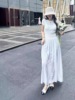 V+COM欧洲站2024夏季法式拼针织收腰显瘦短袖大裙摆连衣裙女