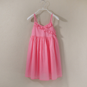 夏季女童公主裙纯棉吊带裙儿童，裙子纯色背心裙，粉红色连衣裙沙滩裙