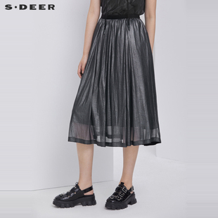 sdeer圣迪奥女装夏装优雅松紧小个子裙子高腰半身长裙S21281128