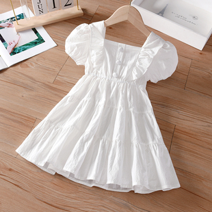 女童连衣裙夏薄款2021童装，女宝宝夏季白色裙子儿童收腰公主裙
