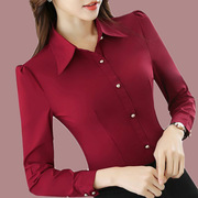 红色黑色衬衫女长袖纯色韩版职业装正装修身显瘦服上衣打底衫