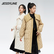 杰茜莱时尚娃娃领中长款纯色羽绒服女装冬保暖外套 jessyline