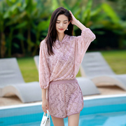 夏季泳衣女分体三件套韩版罩衫防晒长袖聚拢遮肉显瘦泳装女