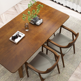 全实木餐桌胡桃木色原木圆桌咖啡桌北欧轻奢现代简约广岛桌椅组合