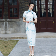 青花瓷旗袍长款气质年轻时尚连衣裙少女士夏装日常可穿复古中国风