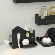 黑白现代桌面收纳盒多功能收纳架，创意房子造型纸巾盒钥匙收纳盘