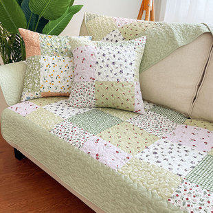 绿色全棉小清新四季通用防滑沙发垫子田园纯棉组合坐垫靠背巾