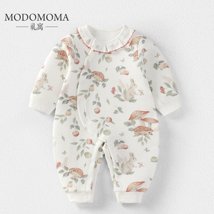modomoma新生婴儿衣服春装公主女宝宝保暖空气棉连体衣洋气爬服