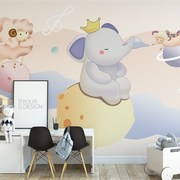 跨境3d小象卡通壁纸儿童y房男孩女孩卧室墙纸北欧壁画儿童乐