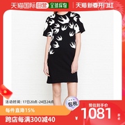 香港直邮mcq女士，黑色棉质白色燕子图案长款短袖，连衣裙395772-rl