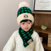 儿童帽子冬男童毛线帽女童围巾一体两件套冬季保暖加厚宝宝护耳帽