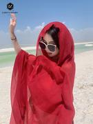 高档红色披肩薄纱丝巾秋季防晒围巾两用民族风超大尺寸青海湖沙漠