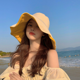 帽子女夏季遮阳帽防晒渔夫帽百搭防紫外线大帽檐，遮脸日本太阳帽潮