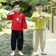 儿童唐装男童套装春秋汉服童装，幼儿园表演衣服，男孩中国风长袖套装