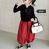 韩系女童修身黑色长袖打底衫+宽松灯笼裤子套装儿童潮范t恤衫长裤