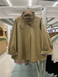 韩国make宽松显瘦时尚设计感斗篷式，立领设计感中长款工装风衣外套