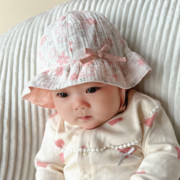 春季女宝宝遮阳帽韩版小花纱布，太阳帽纯棉透气女婴儿盆帽可爱