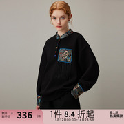 dfvc黑色新中式国风短款卫，衣女春季2024刺绣立领宽松上衣外套
