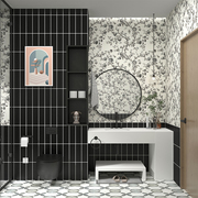 卫生间墙面自粘墙纸美式复古小碎花法式壁纸黑色防水厨房防油墙贴
