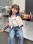 女童毛衣外套秋冬款2023洋气时髦中小童秋装针织开衫女孩韩系