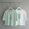 夏装上新~出口韩国品牌宽松版型棉质中大童女孩五分袖印花T恤少女
