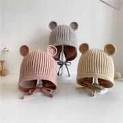 男女宝宝帽子加厚可爱耳朵造型纯色针织套头帽保暖婴儿护耳帽冬款