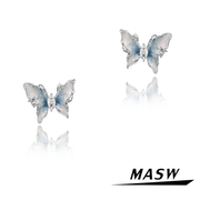masw麻秀原创设计蝶舞系列，轻奢渐变蓝色蝴蝶，耳钉高级感银针耳饰新