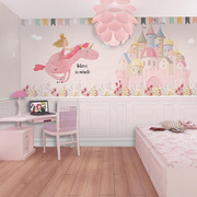 北欧ins儿童房背景，墙纸卡通公主女孩卧室无纺布，壁纸城堡墙布壁画